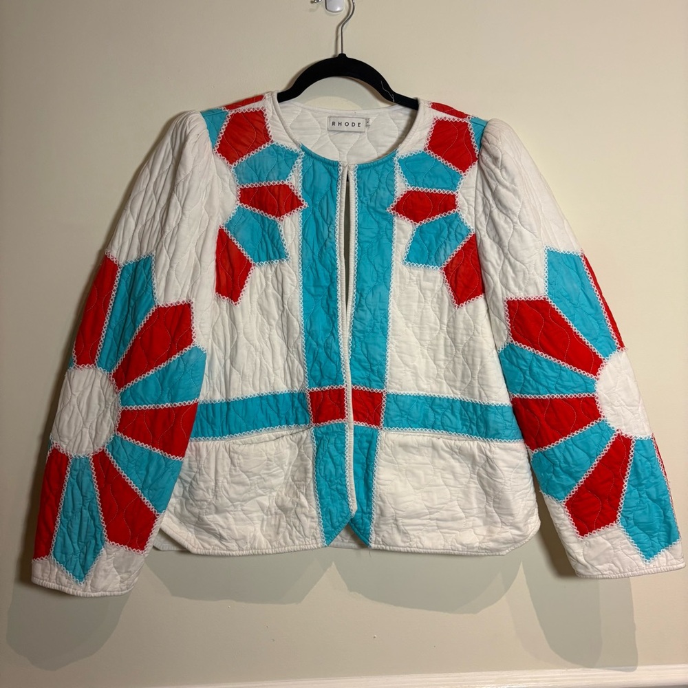 RHODE Sabrina Organic Cotton Jacket Quilted Daisy Floral Patchwork Large - $495 - Picture 6 of 11